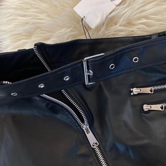 Zara Faux Leather Moto Zip Belted Mini Skirt - Picture 4 of 10